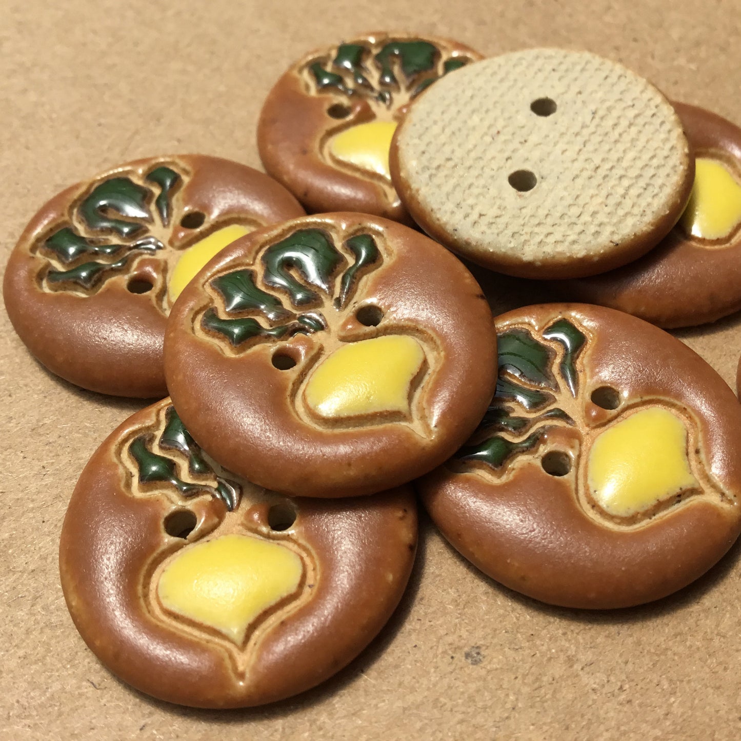 Matte Brown Garden ‘Golden’ Beet Stoneware Button  7/8”