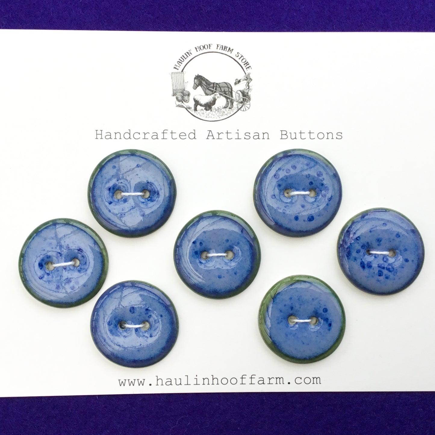 ‘Indigo Float’ Porcelain Buttons  1"  - 7 Pack