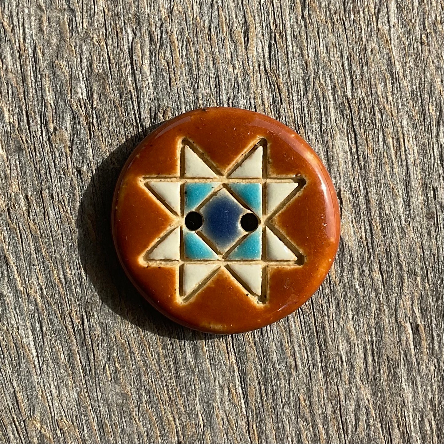 Ohio Star Quilt Block Stoneware Button 7/8"