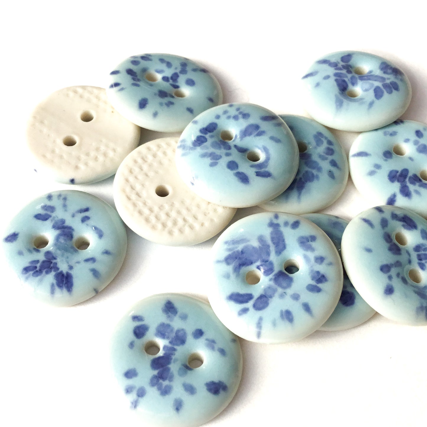 Speckled Light Blue Porcelain Buttons   11/16”