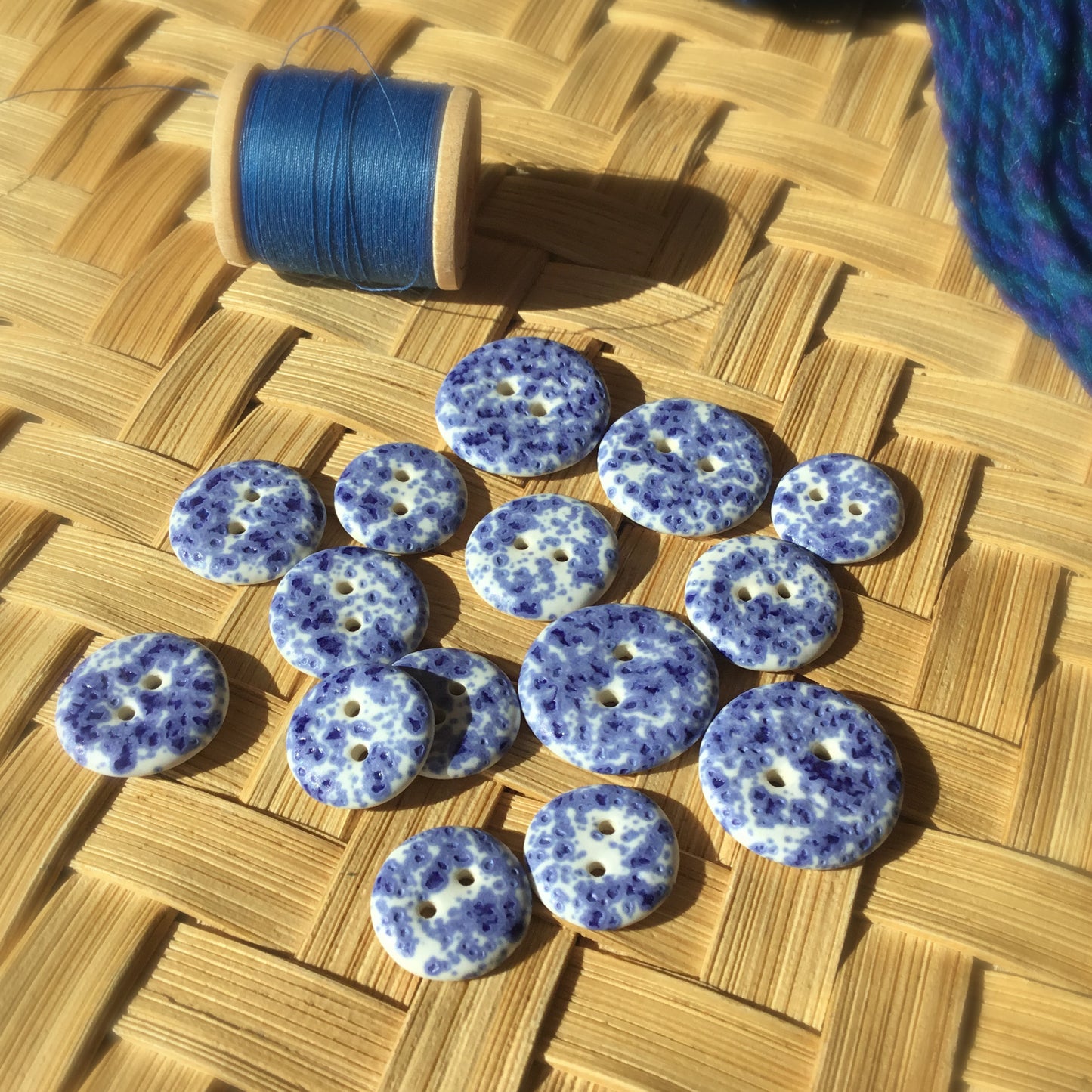 Blue Splatterware Stoneware Button - 4 sizes