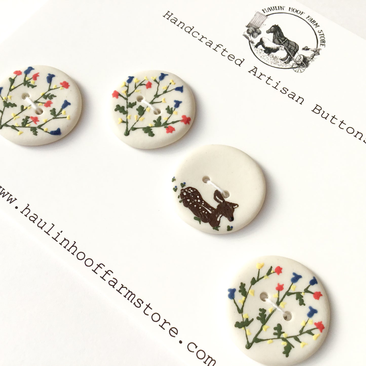 ‘Fawn in the Flowers’ Designer Porcelain Buttons  1"  4-Pack