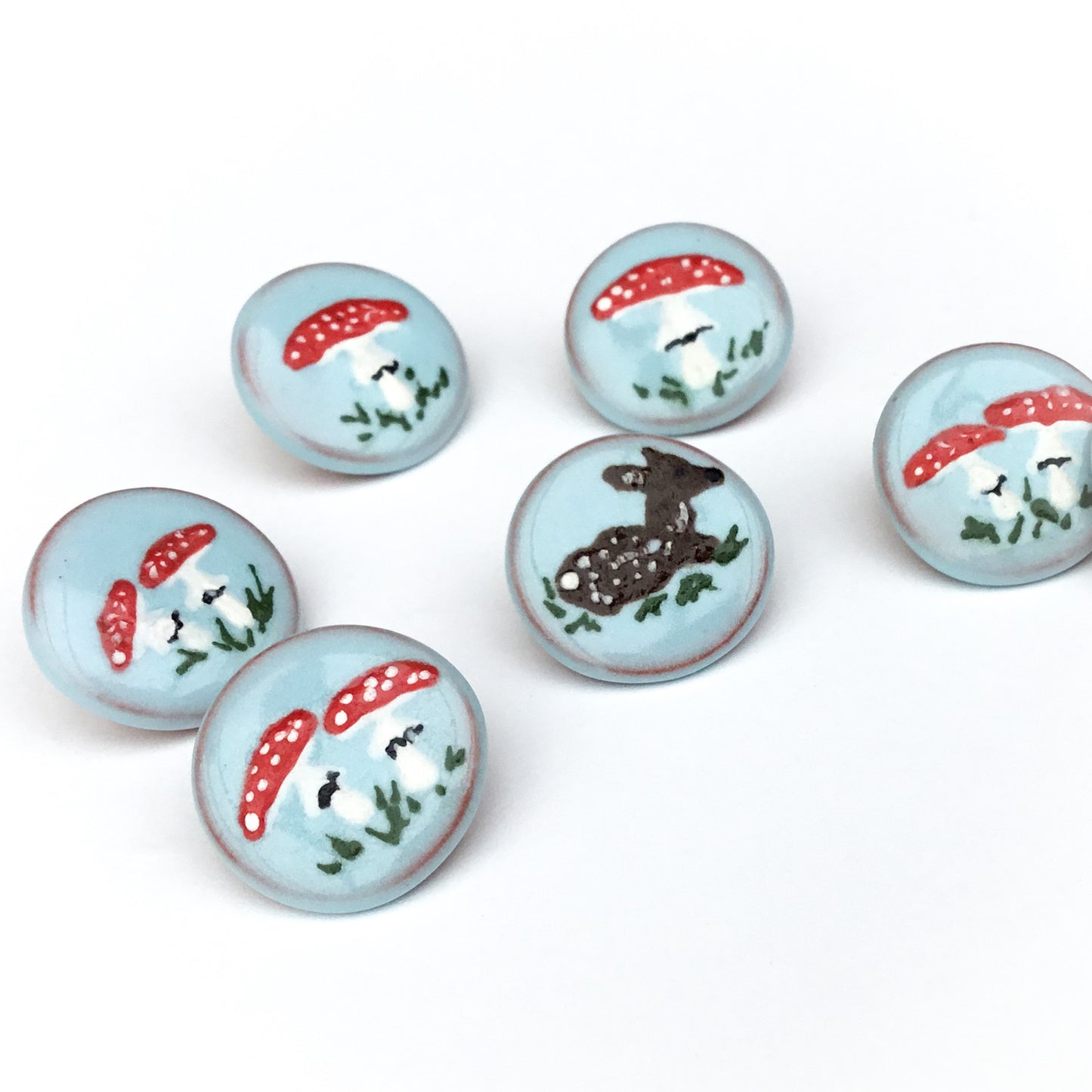 ‘Fawn Amongst the Mushrooms’ Designer Shank Button Set - 5/8”  7-pack