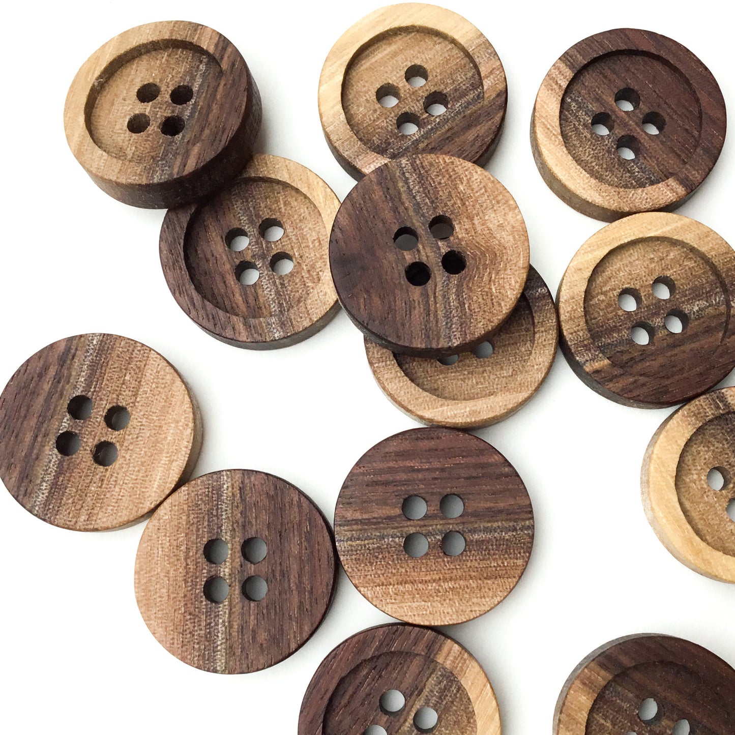 Four Hole Inset Button - Two-toned Black Walnut Wood  - 4 sizes