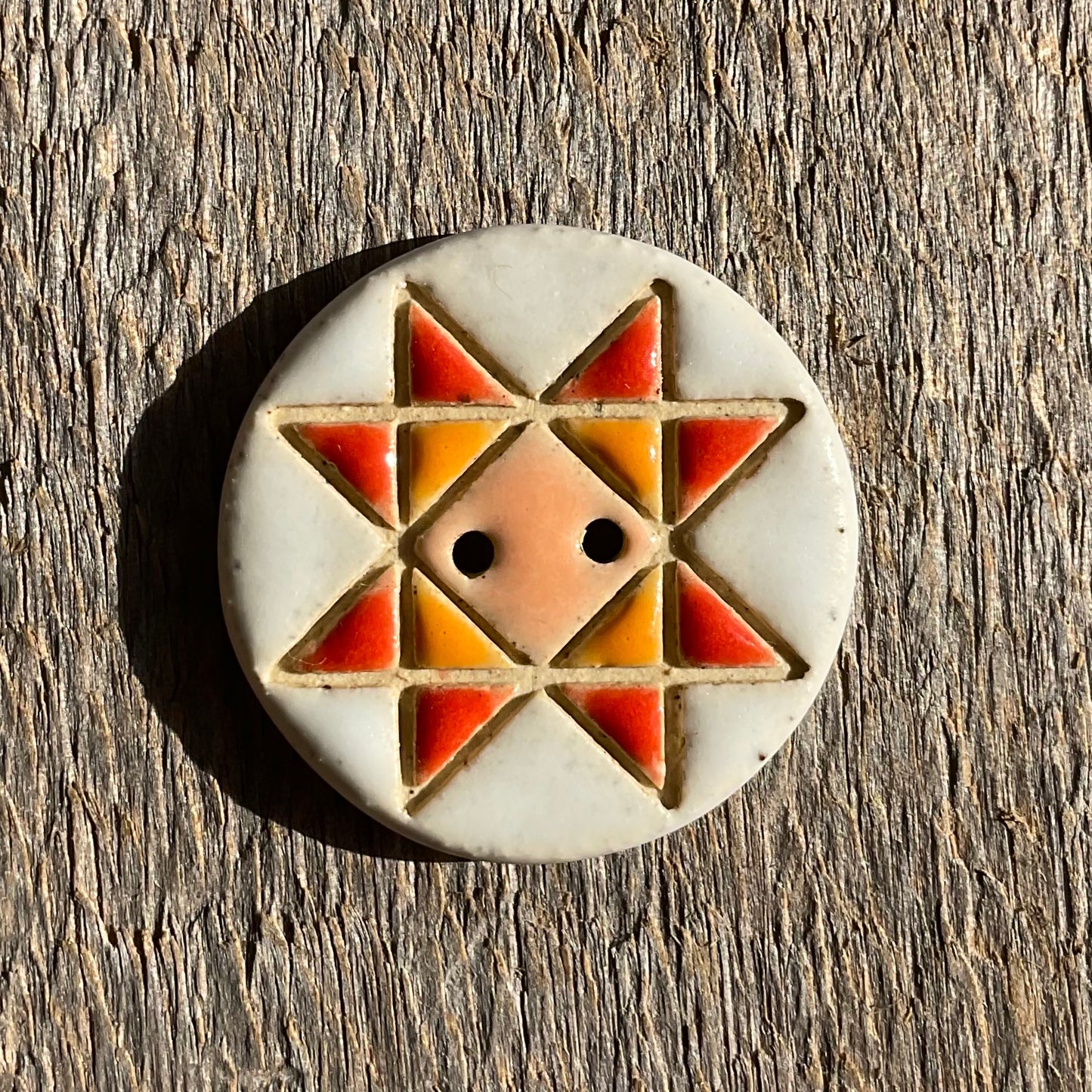 Ohio Star Quilt Block Stoneware Button 1-1/16"