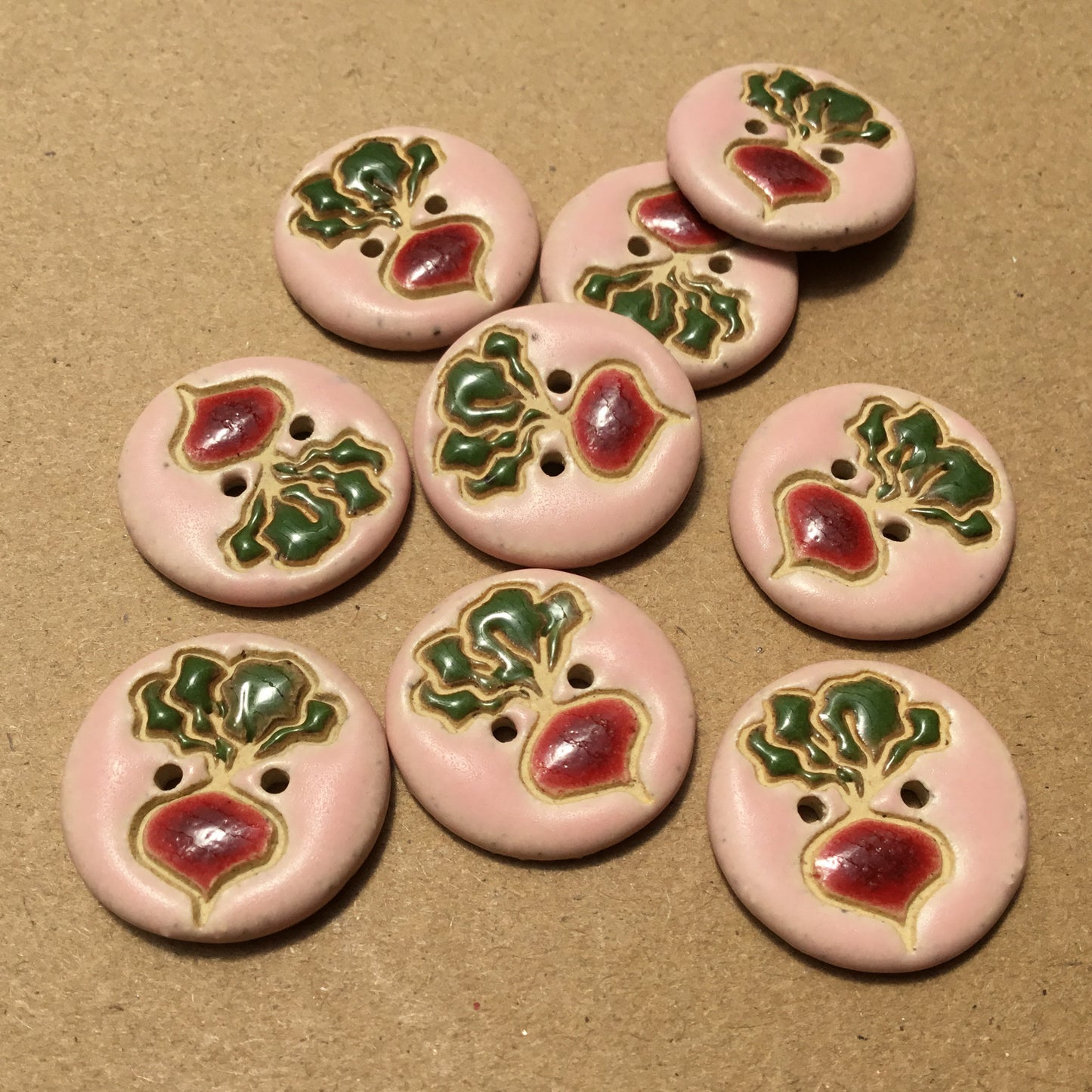 Matte Pink Garden Beet Stoneware Button  7/8