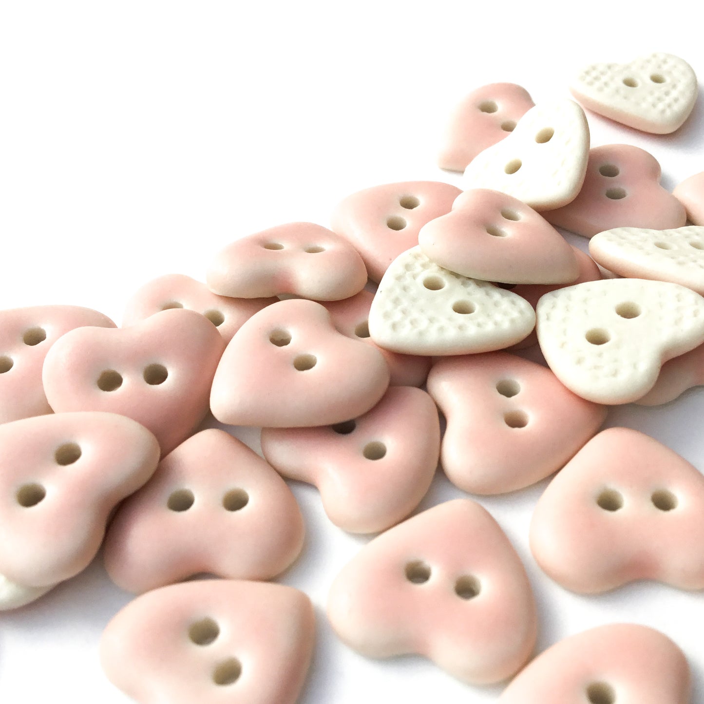 Matte Pink Porcelain Heart Buttons  9/16"