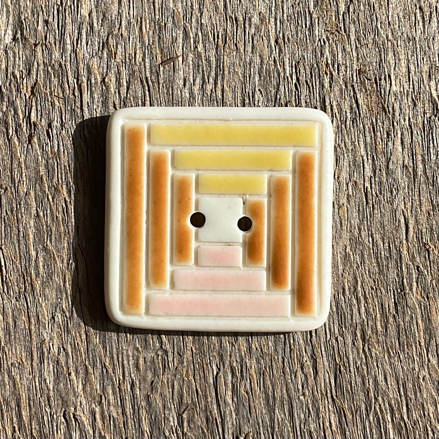 Porcelain Log Cabin Quilt Button 1”