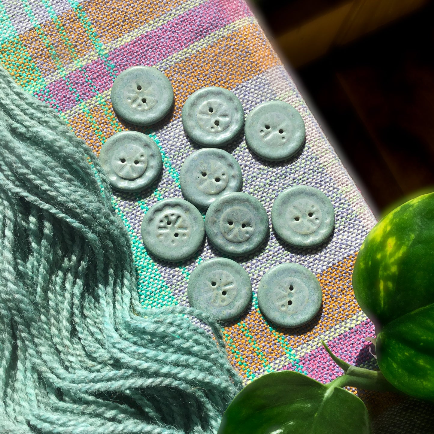 Tranquility Blue ‘Scalloped Flower’ Porcelain Button  1"