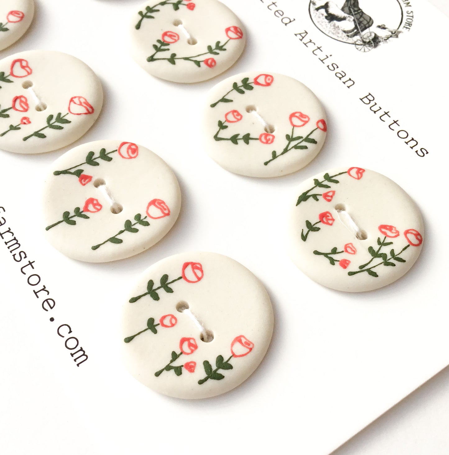 ‘Rose Garden’ Designer Porcelain Buttons  1"  8-Pack