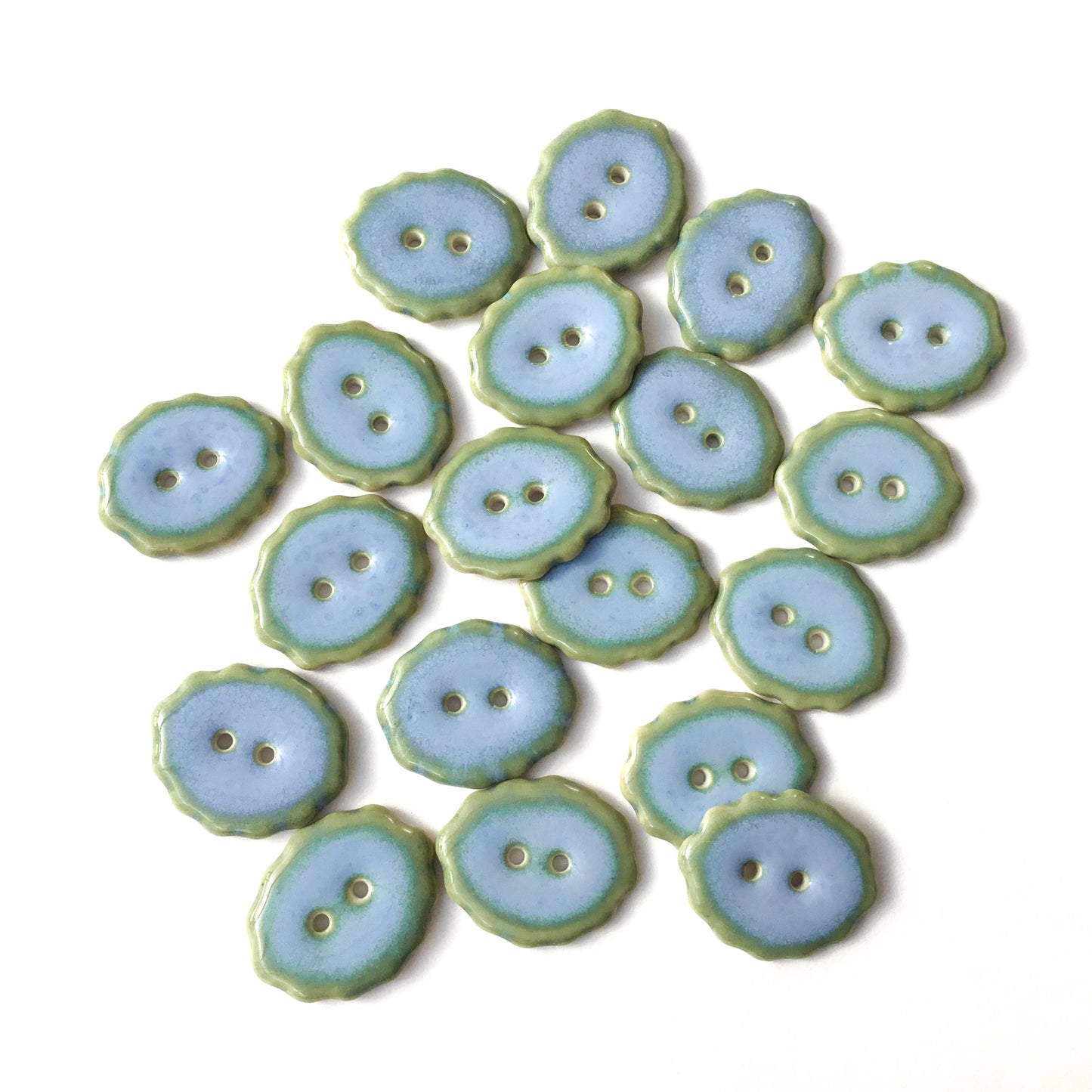 Blue-Green Scalloped Porcelain Buttons - 3/4" x 7/8"