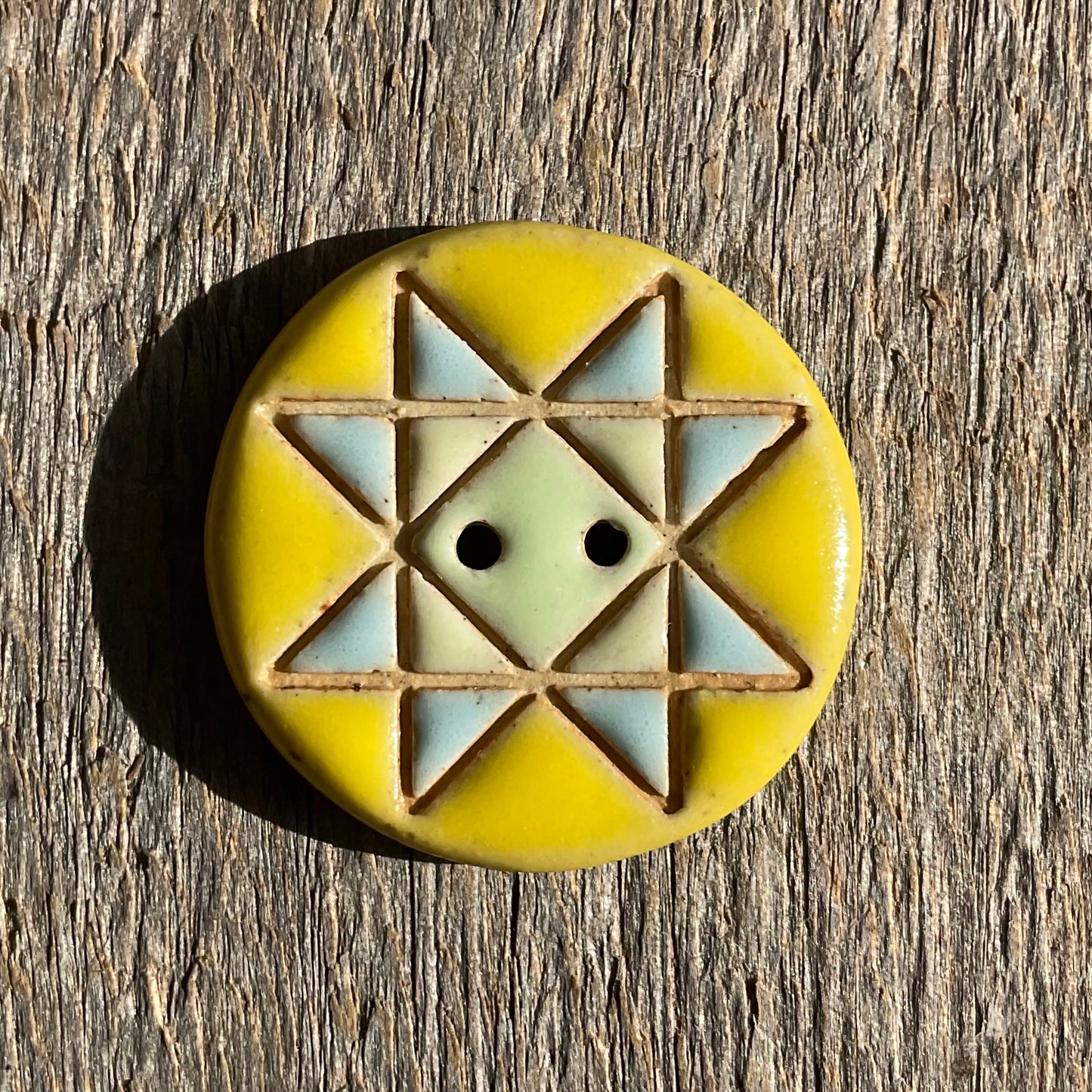 Ohio Star Quilt Block Stoneware Button 1-1/16"