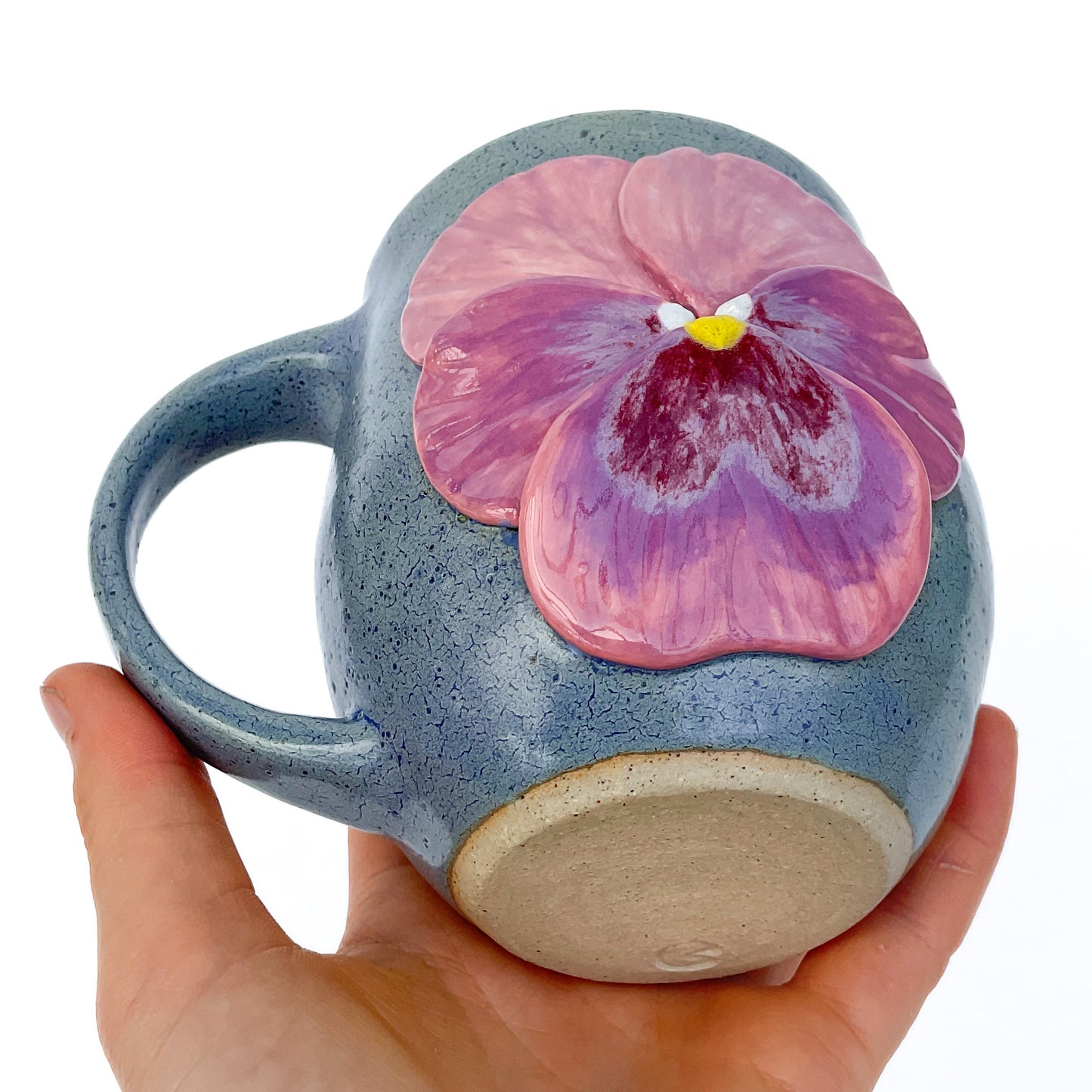 Pansy Hand Sculpted Stoneware Mug 16 oz