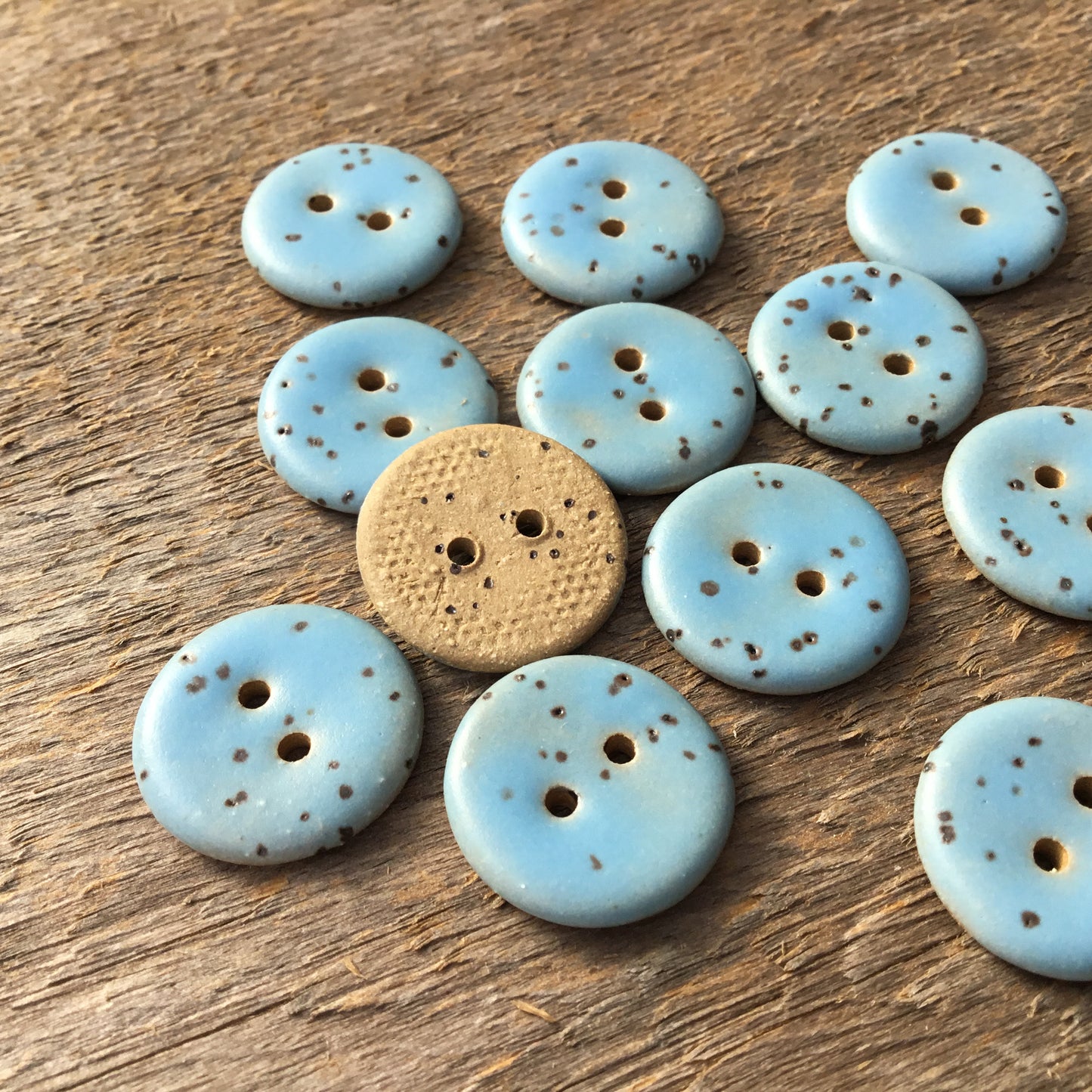 Matte Blue Fleck Stoneware Buttons - 3/4"