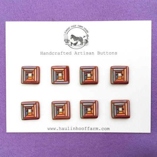 'Sweet Sorbet' Log Cabin Quilt Block Buttons - Set of 8