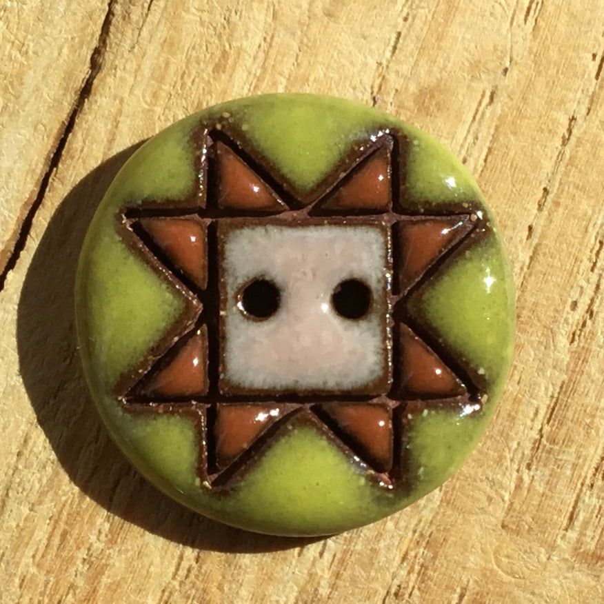 Sawtooth Quilt - Red Stoneware Button - two sizes