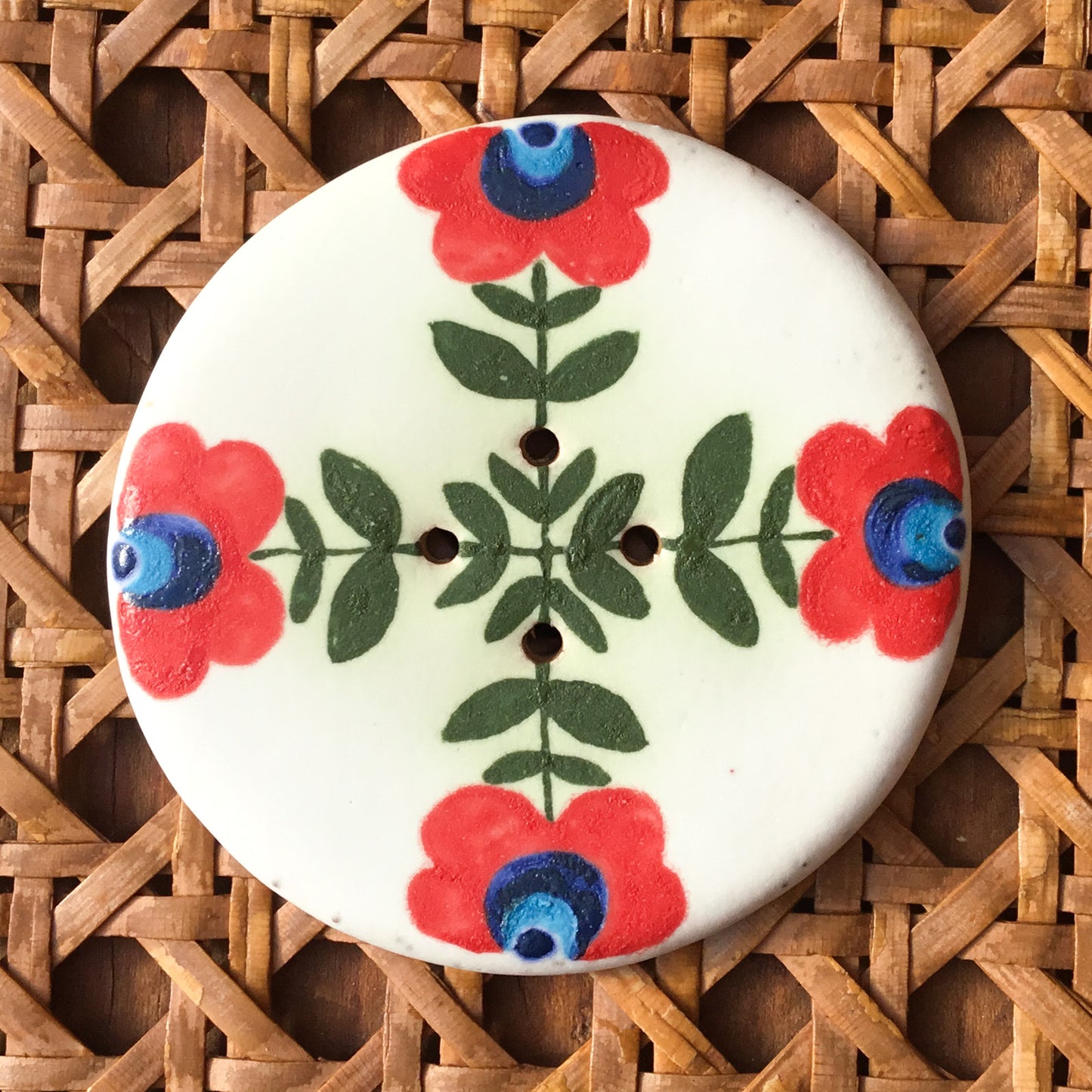 Crossed Folk Flowers Stoneware Button