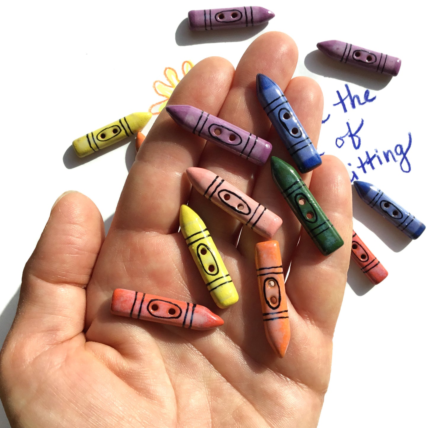 Colorful Crayons Earthenware Buttons  5/16" x 1-3/8"