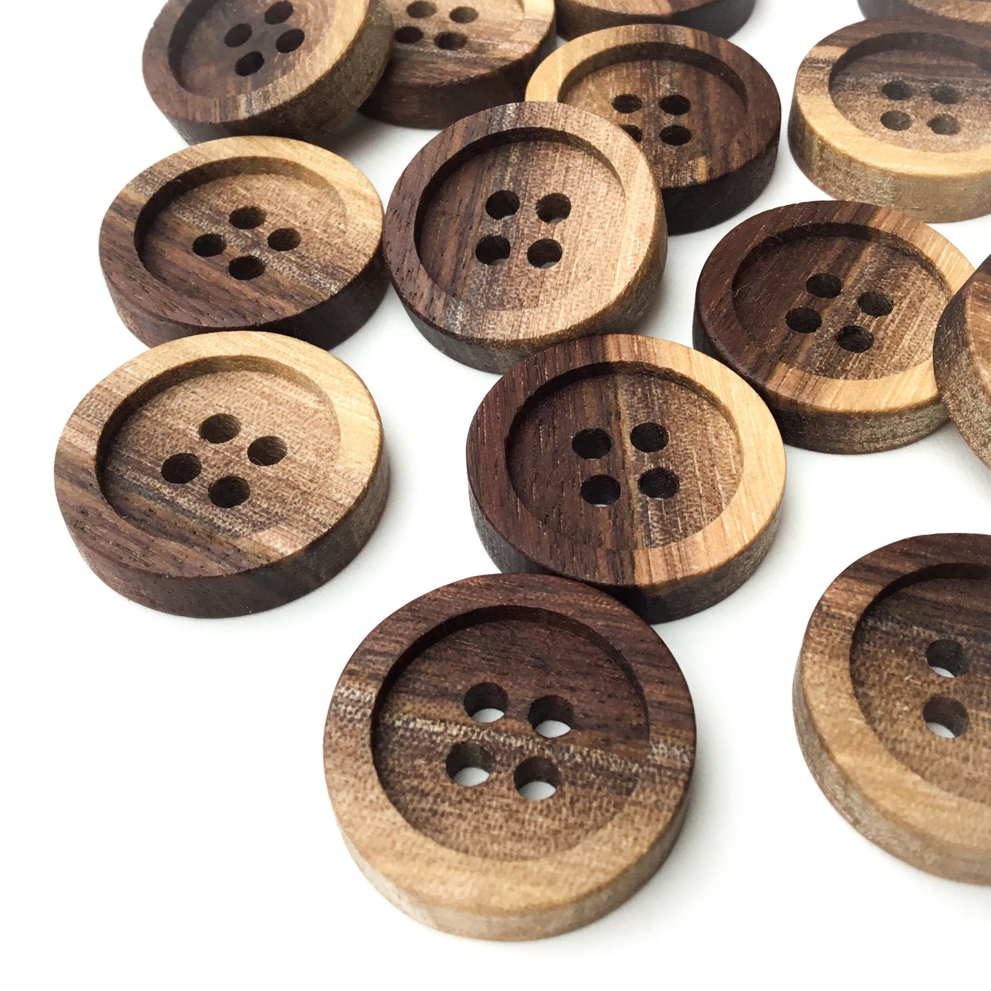 Four Hole Inset Button - Two-toned Black Walnut Wood  - 4 sizes