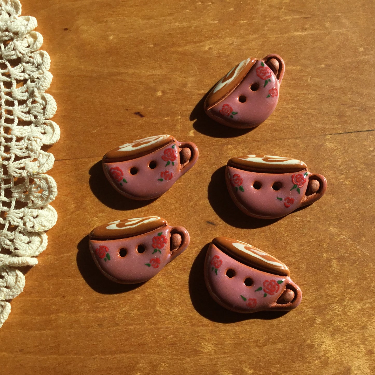 Antique Rose Earthenware Mug Button 3/4” x 1-1/8”