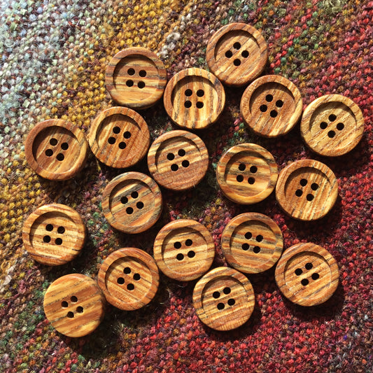 Four Hole Inset Button - Spalted Red Elm Wood  1"