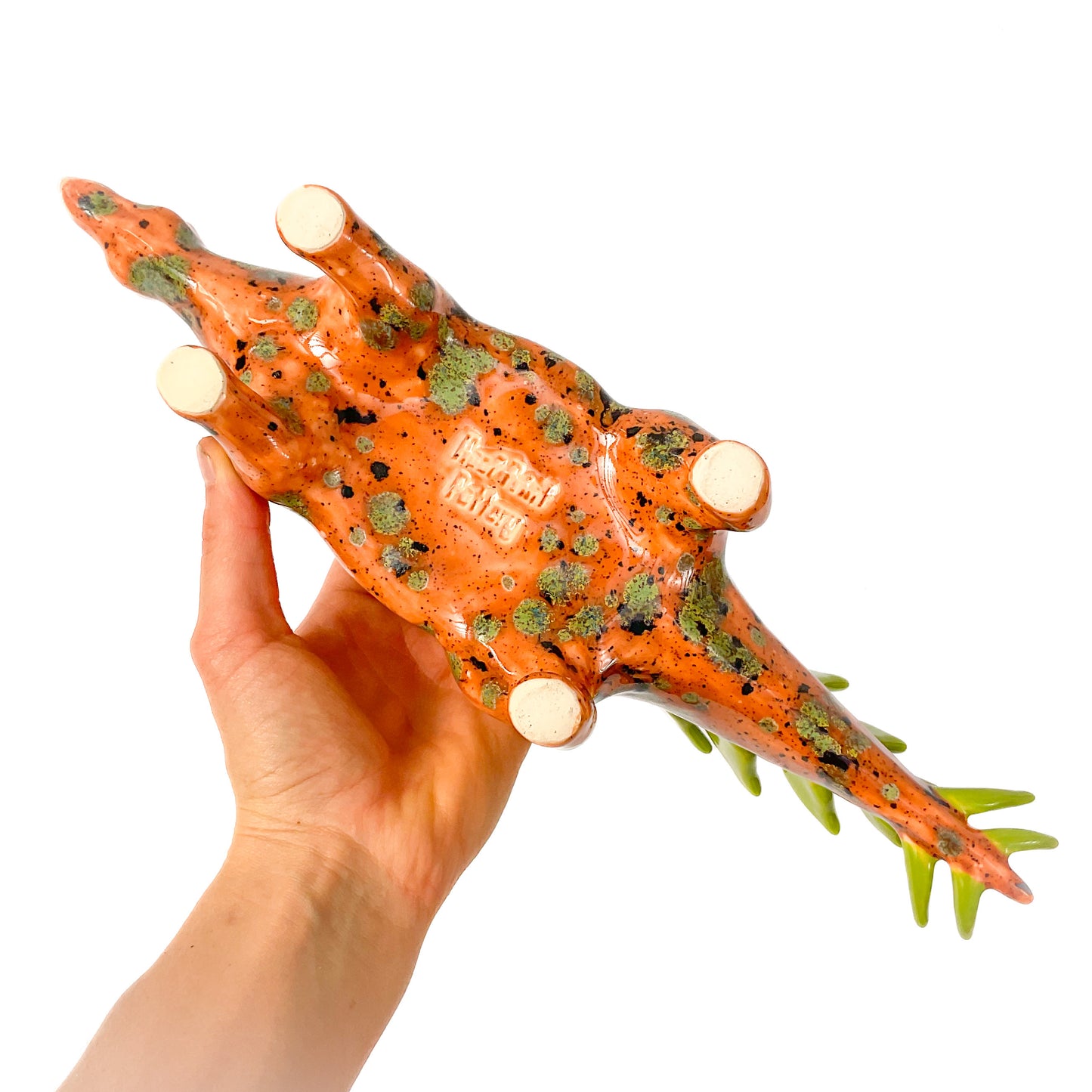 Speckled Orange Stegosaurus Dinosaur Planter