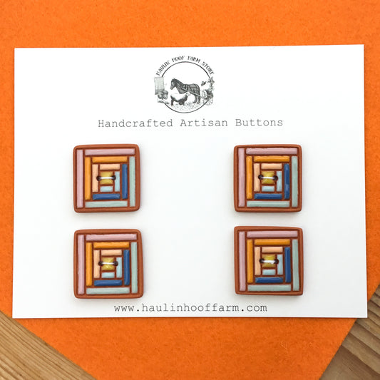 '80's Groove' Log Cabin Quilt Block Buttons - Set of 4