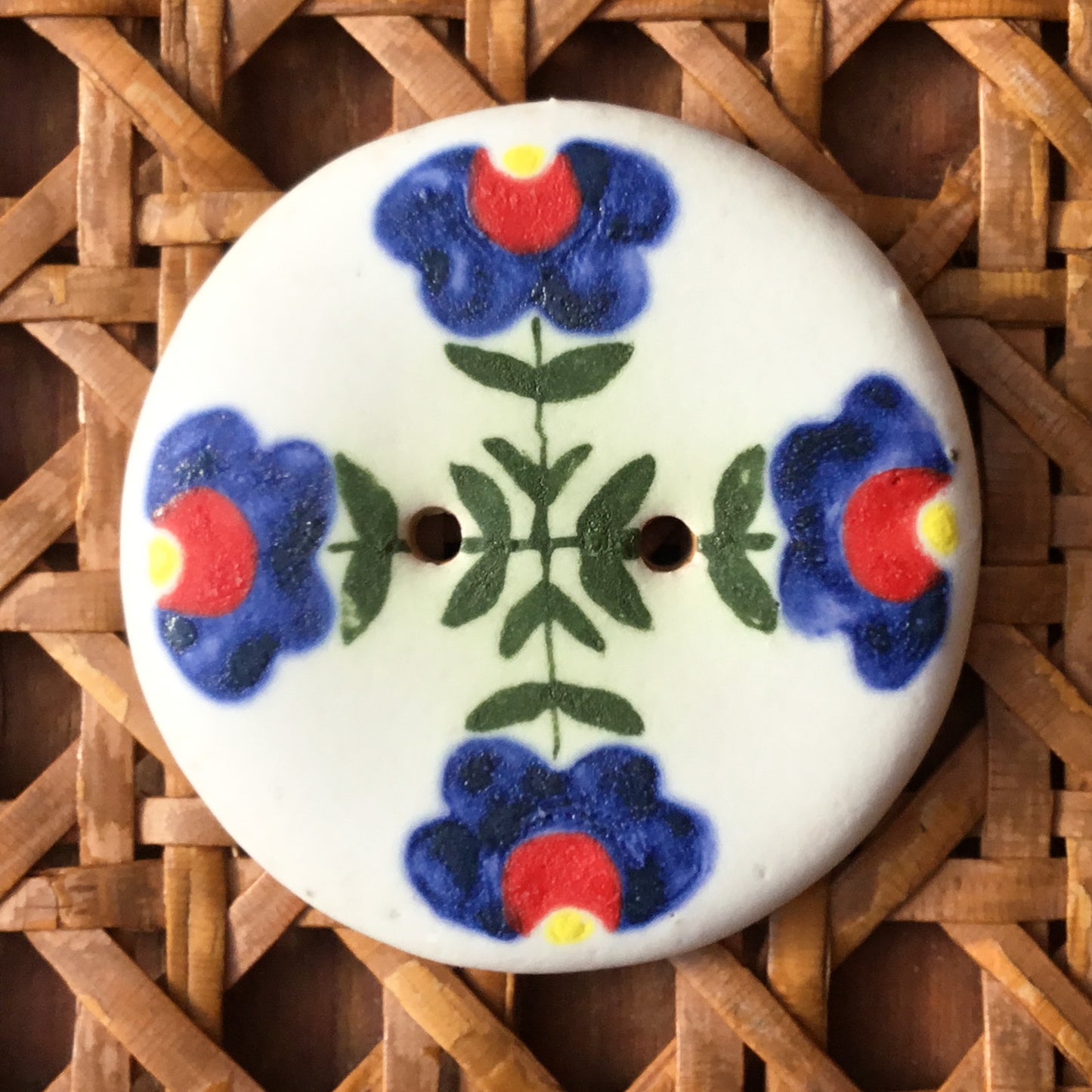 Crossed Folk Flowers Stoneware Button