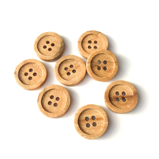 Four Hole Inset Button - Lightly Spalted Ash Wood  1" - 8-pack