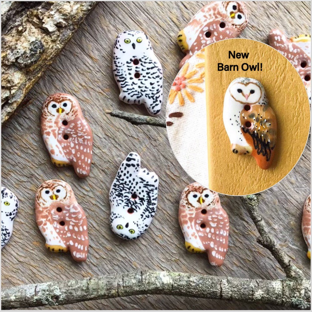 Ceramic Owl Buttons 11/16" x 1-1/4”