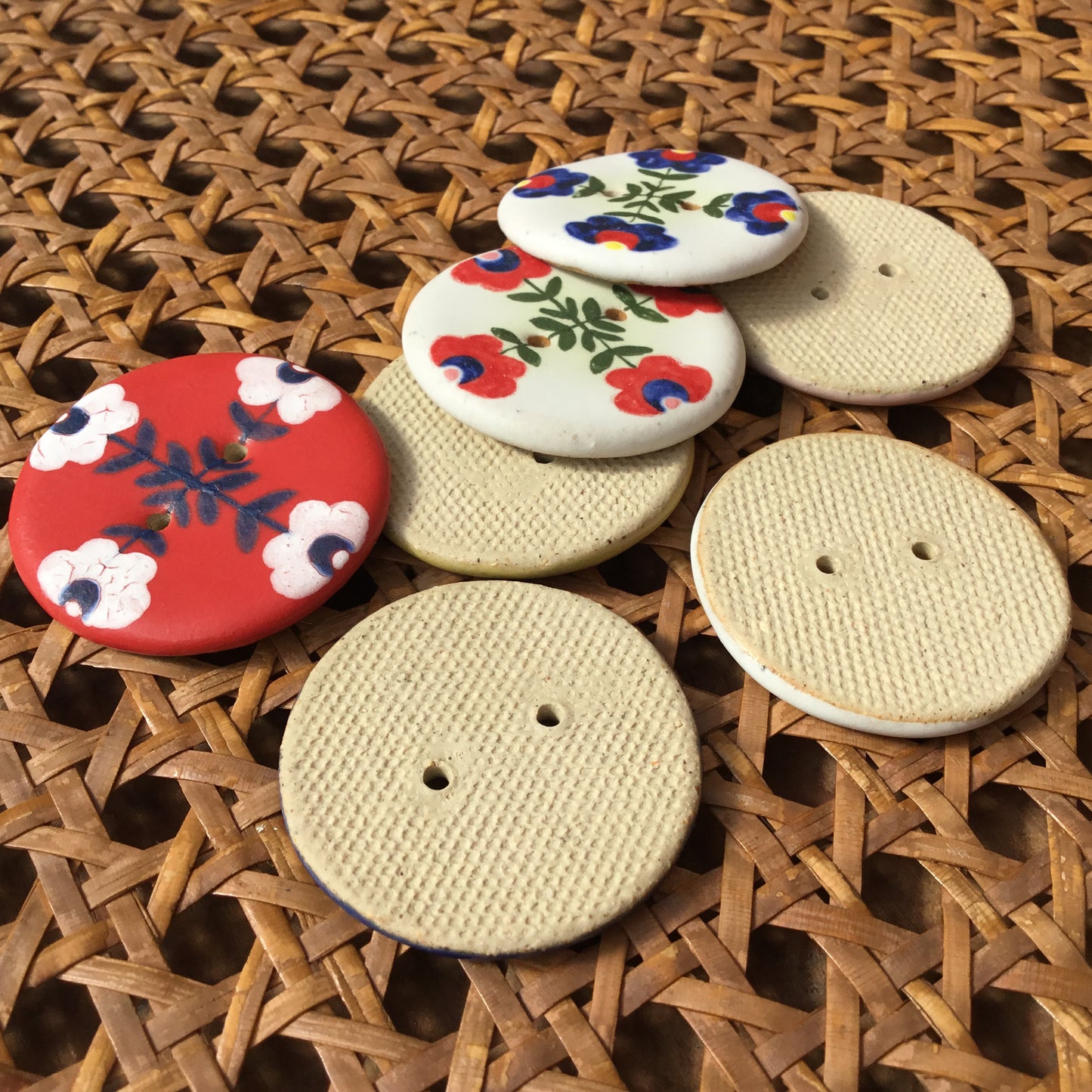 Crossed Folk Flowers Stoneware Button