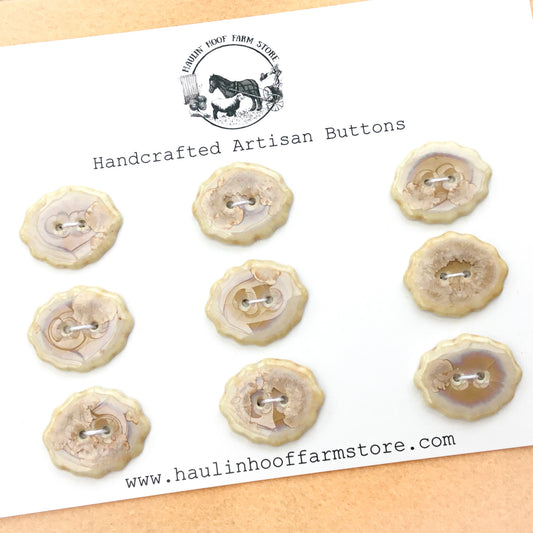 'Rose Gold' Scalloped Porcelain Buttons   3/4" x 7/8"  - 9 Pack