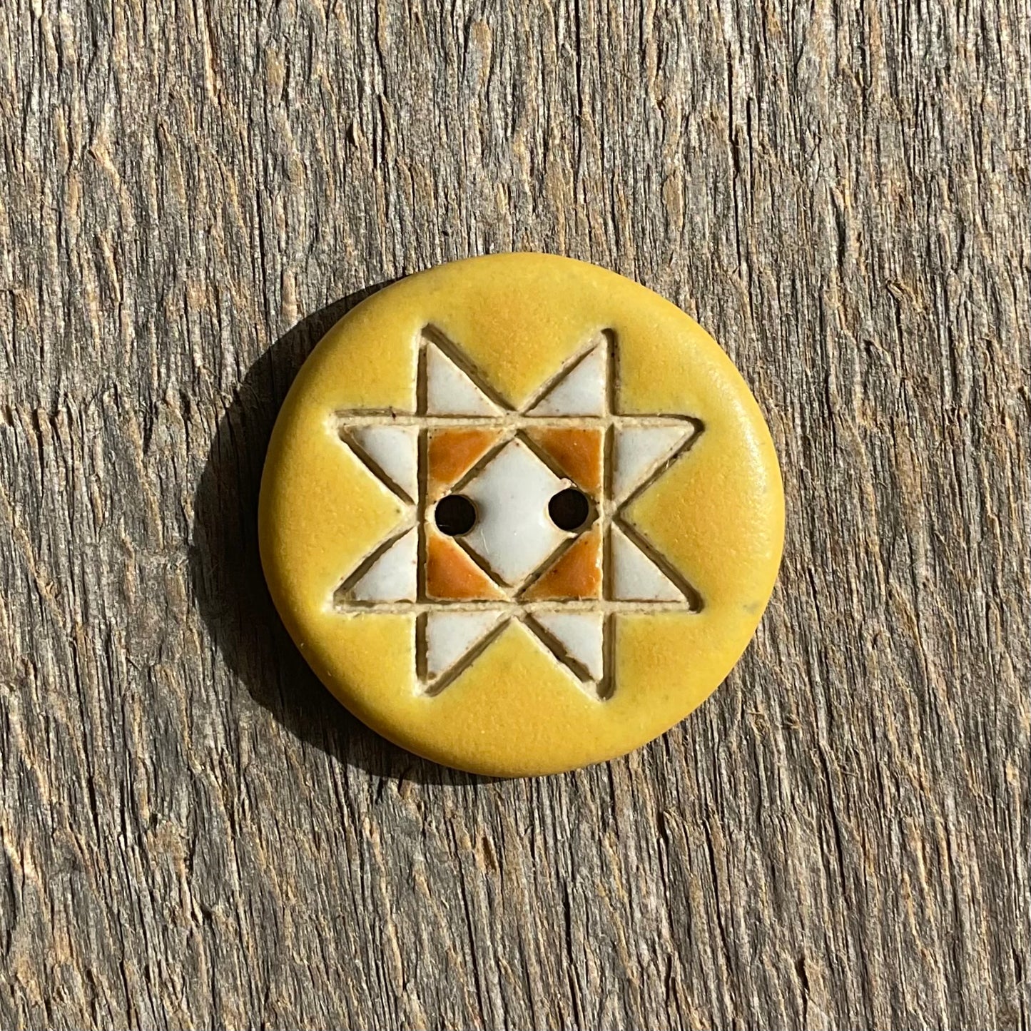 Ohio Star Quilt Block Stoneware Button 7/8"
