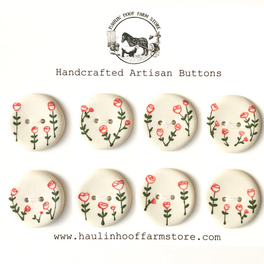 ‘Rose Garden’ Designer Porcelain Buttons  1"  8-Pack