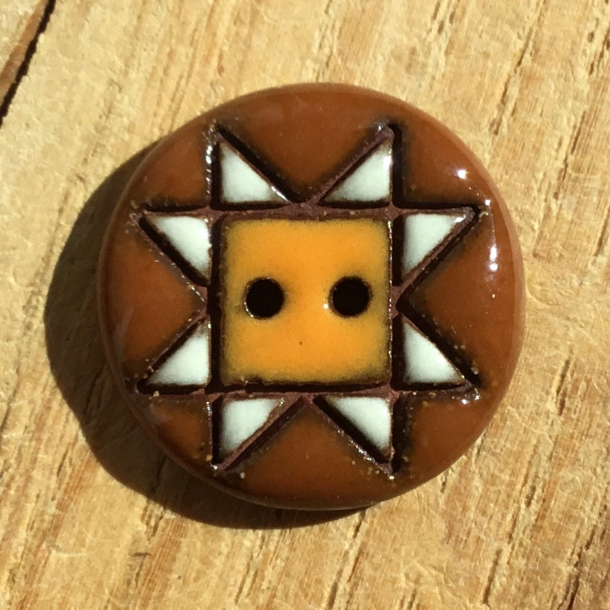 Sawtooth Quilt - Red Stoneware Button - two sizes