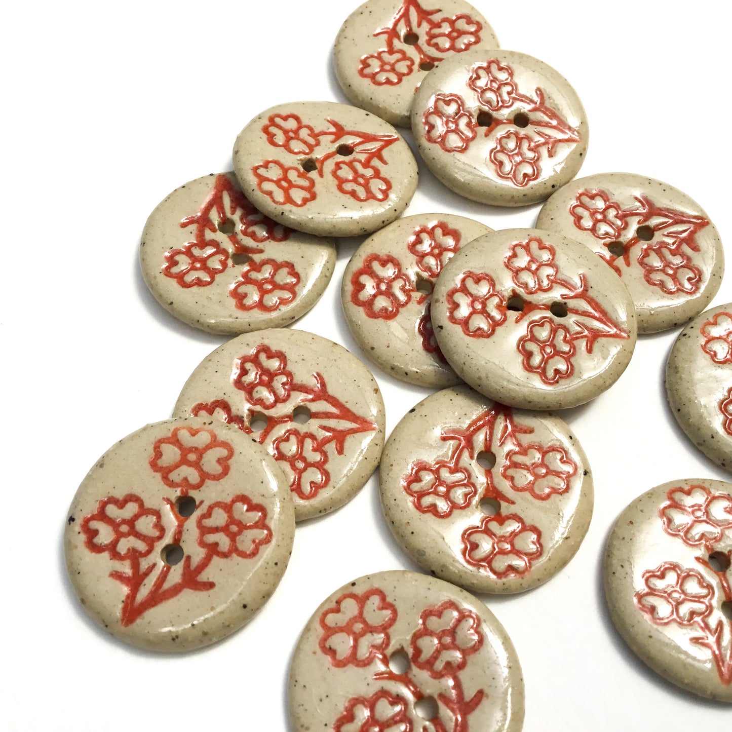 Spring Beauty Stoneware Button  - Red  7/8"