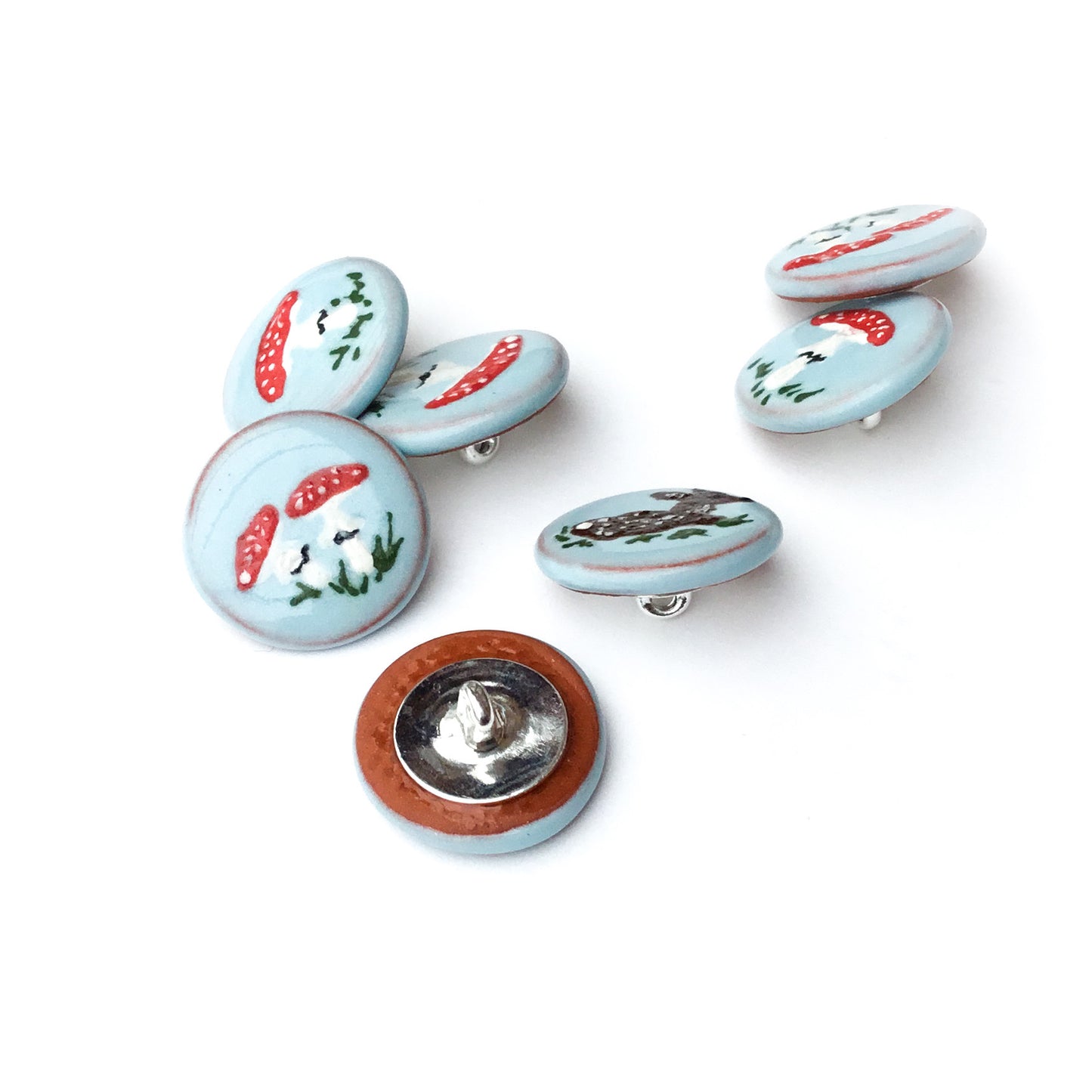 ‘Fawn Amongst the Mushrooms’ Designer Shank Button Set - 5/8”  7-pack