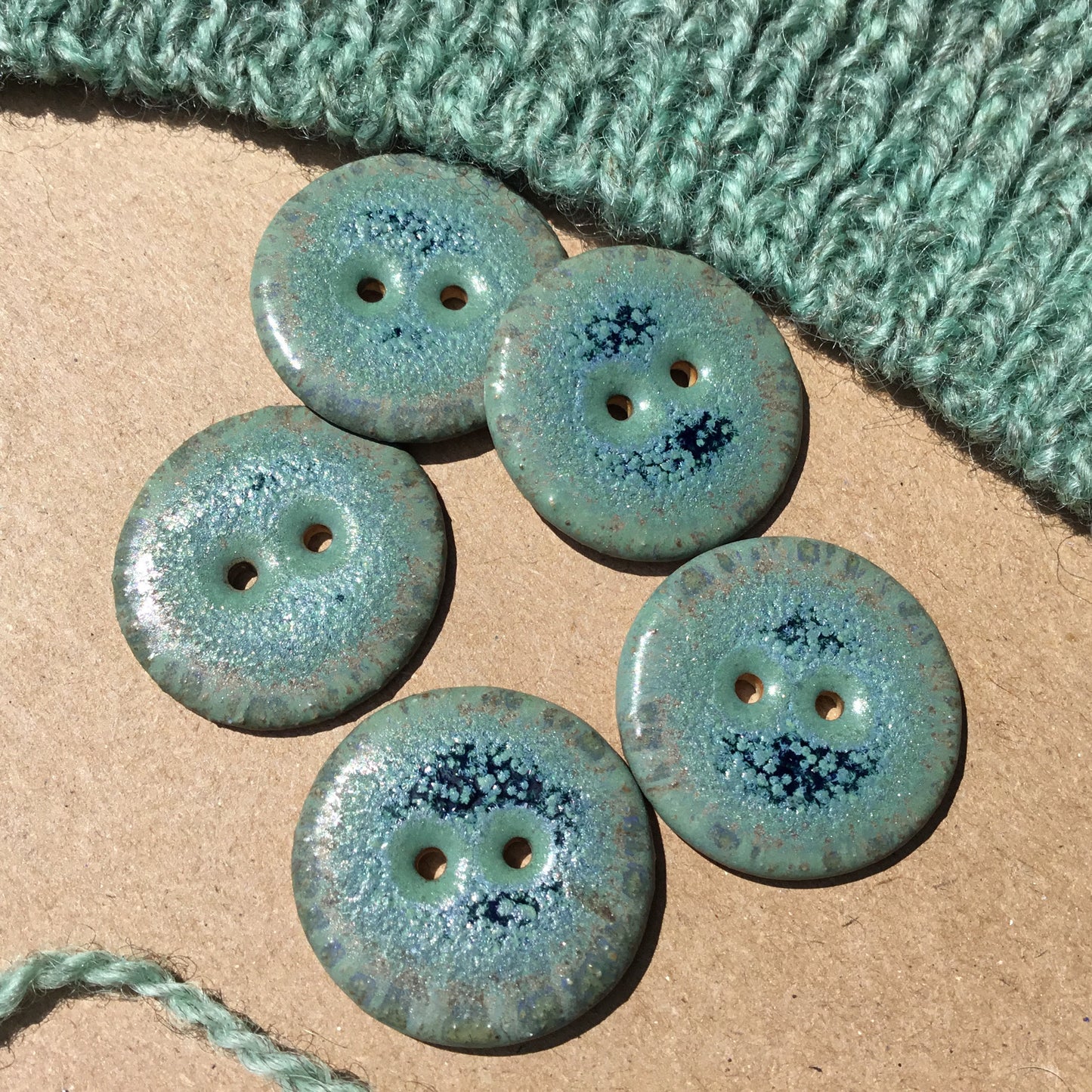 Blue Stone Stoneware Button  1-1/16"
