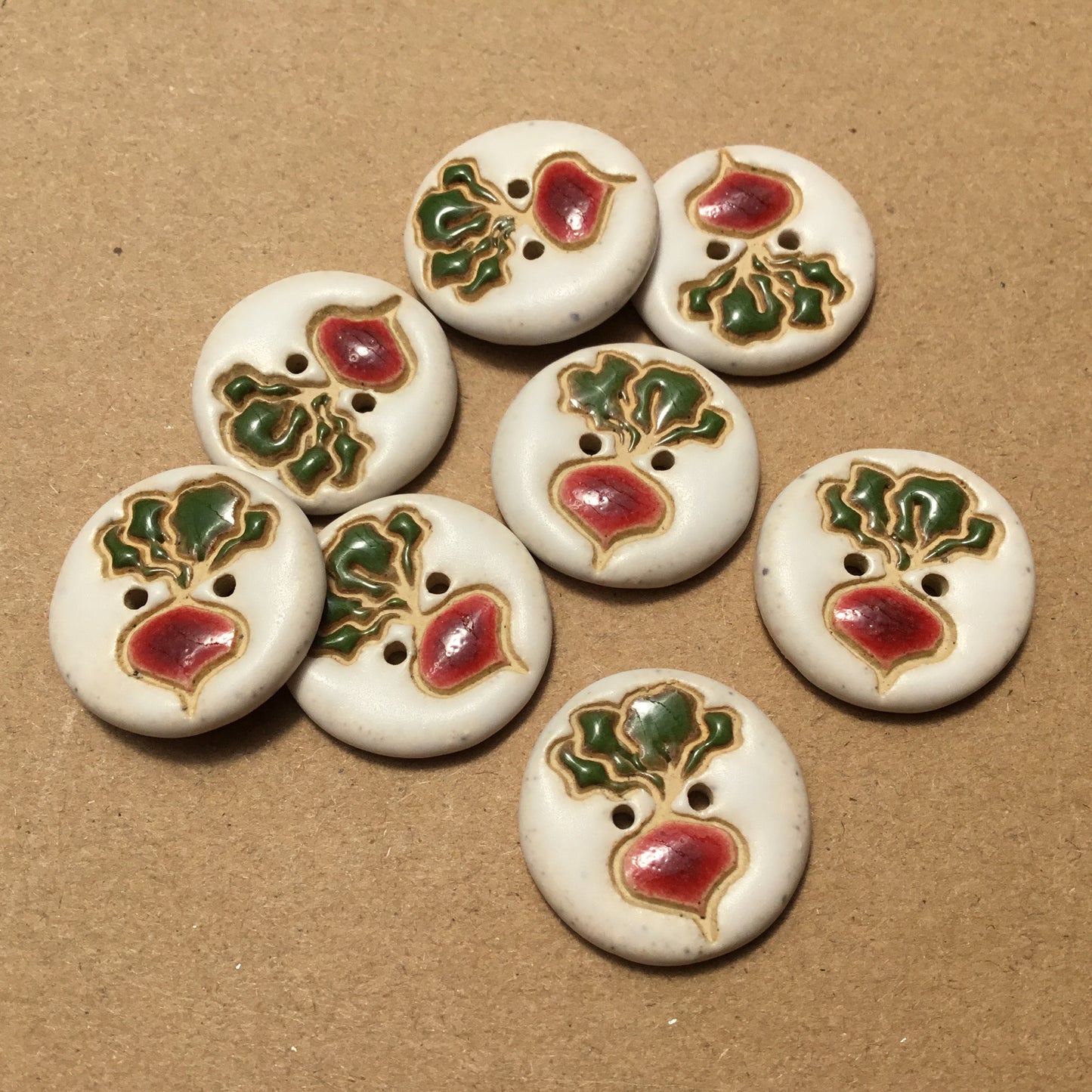 Matte White Garden Beet Stoneware Button  7/8”
