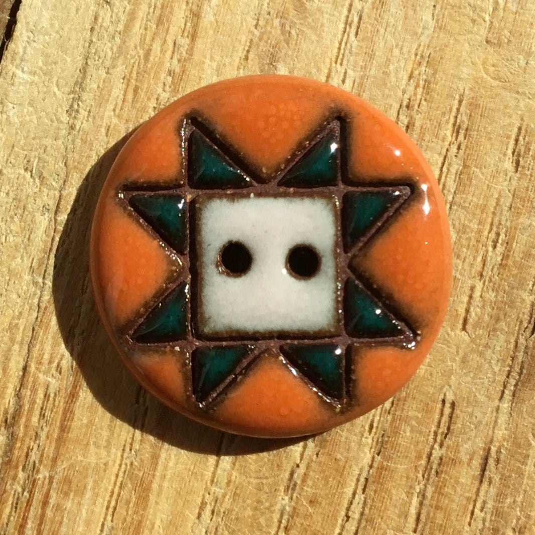 Sawtooth Quilt - Red Stoneware Button - two sizes