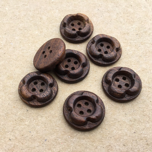 ‘Forest Flowers’ Black Walnut Wood Buttons  3/4”