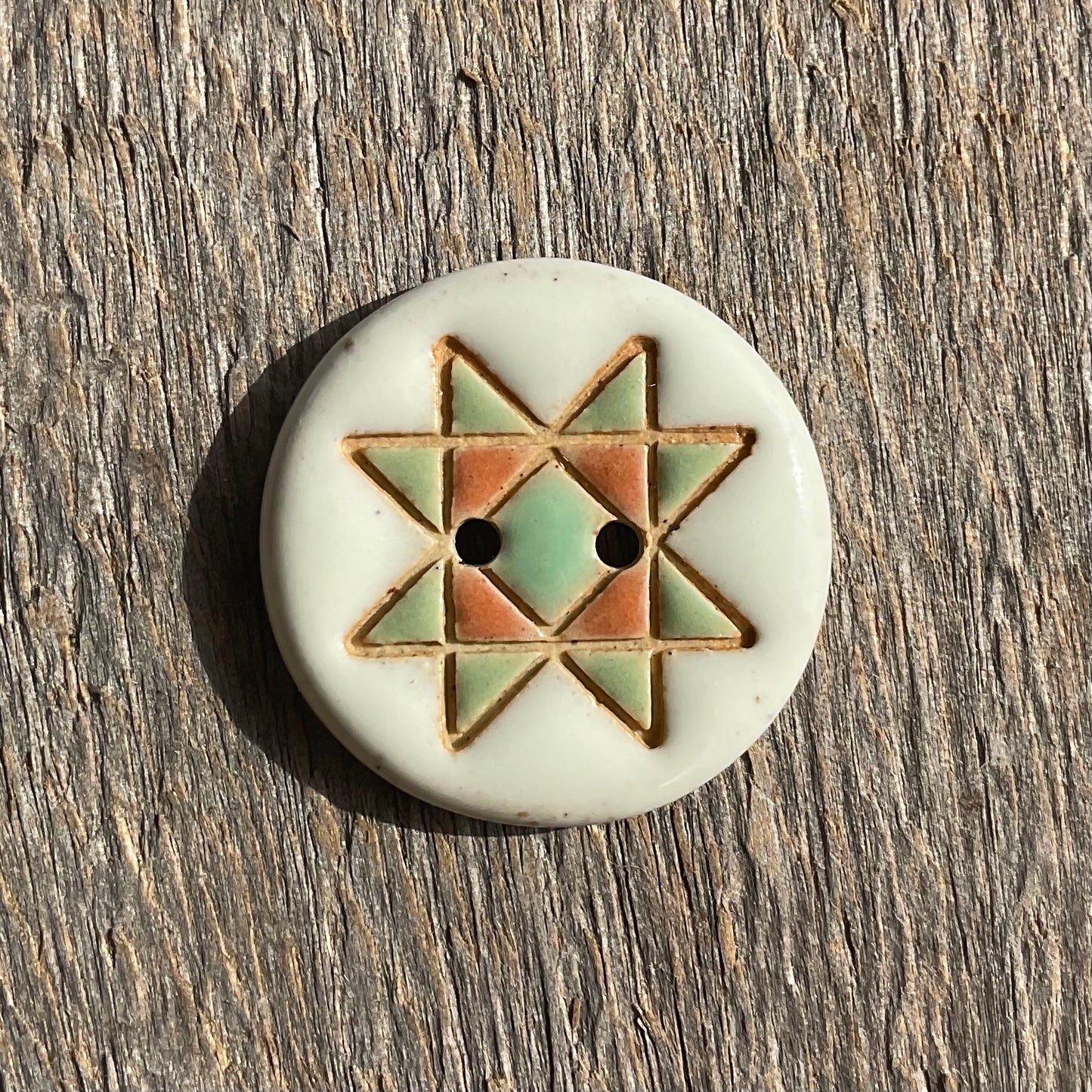 Ohio Star Quilt Block Stoneware Button 7/8"
