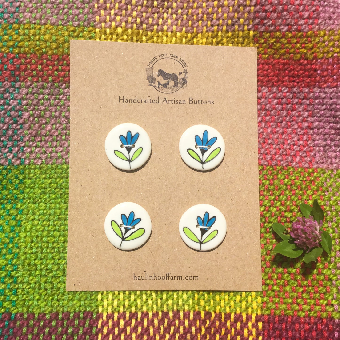 Bright Blue Buds Porcelain Button Set - 1”