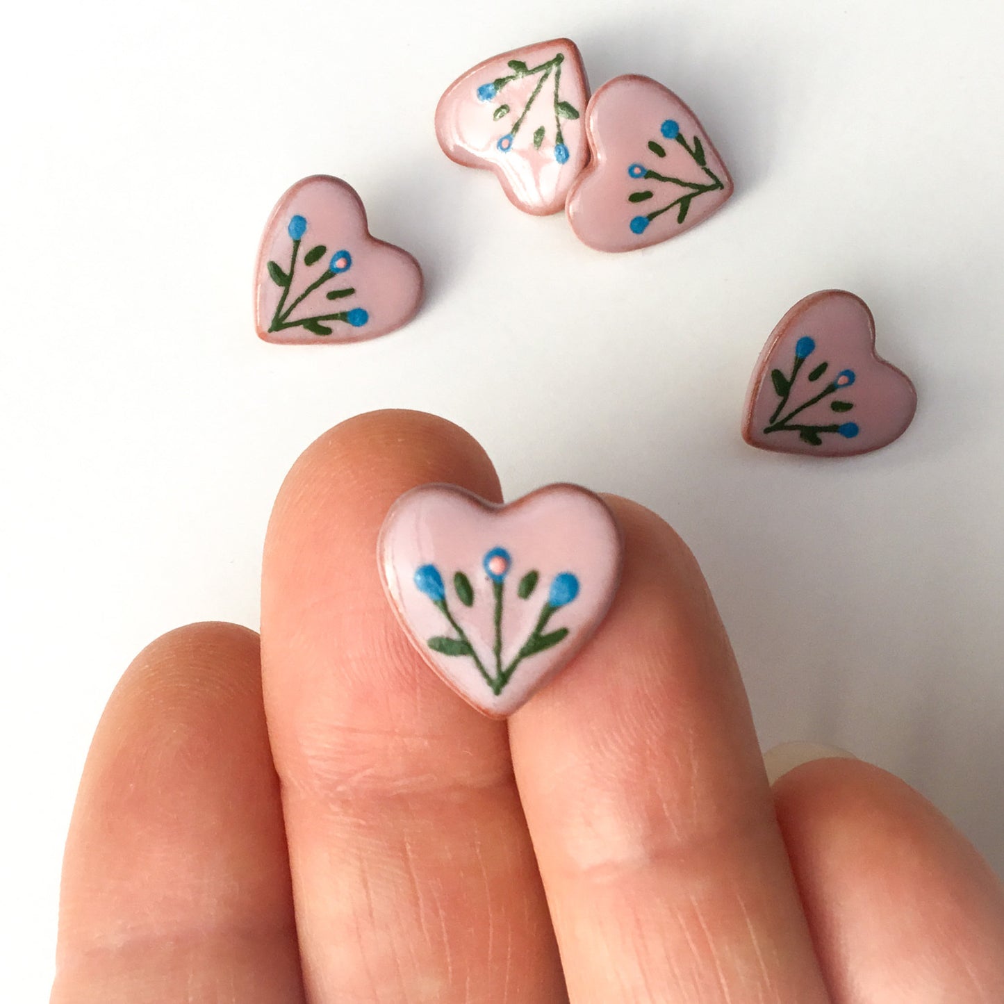 ‘Floral Pink Hearts’ Shank Buttons  5/8"