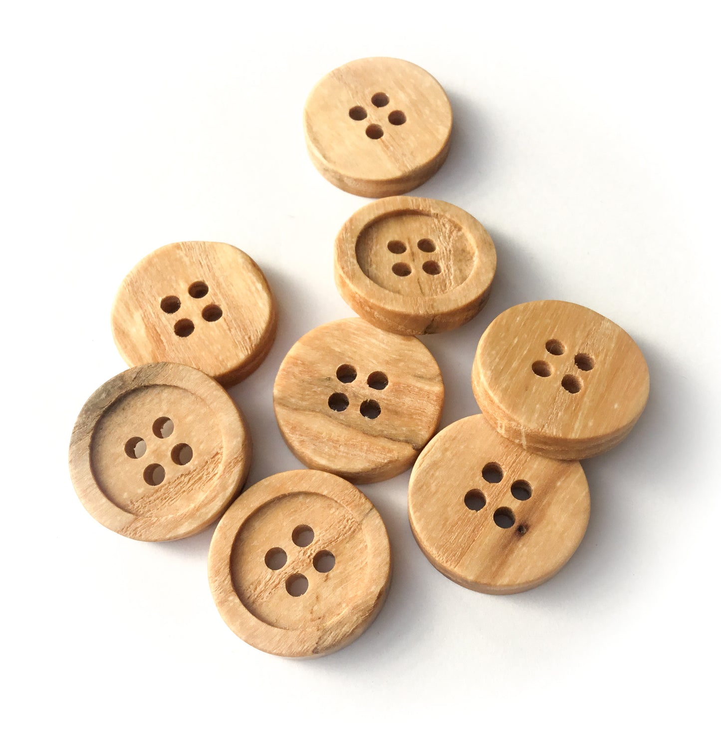 Four Hole Inset Button - Lightly Spalted Ash Wood  1" - 8-pack