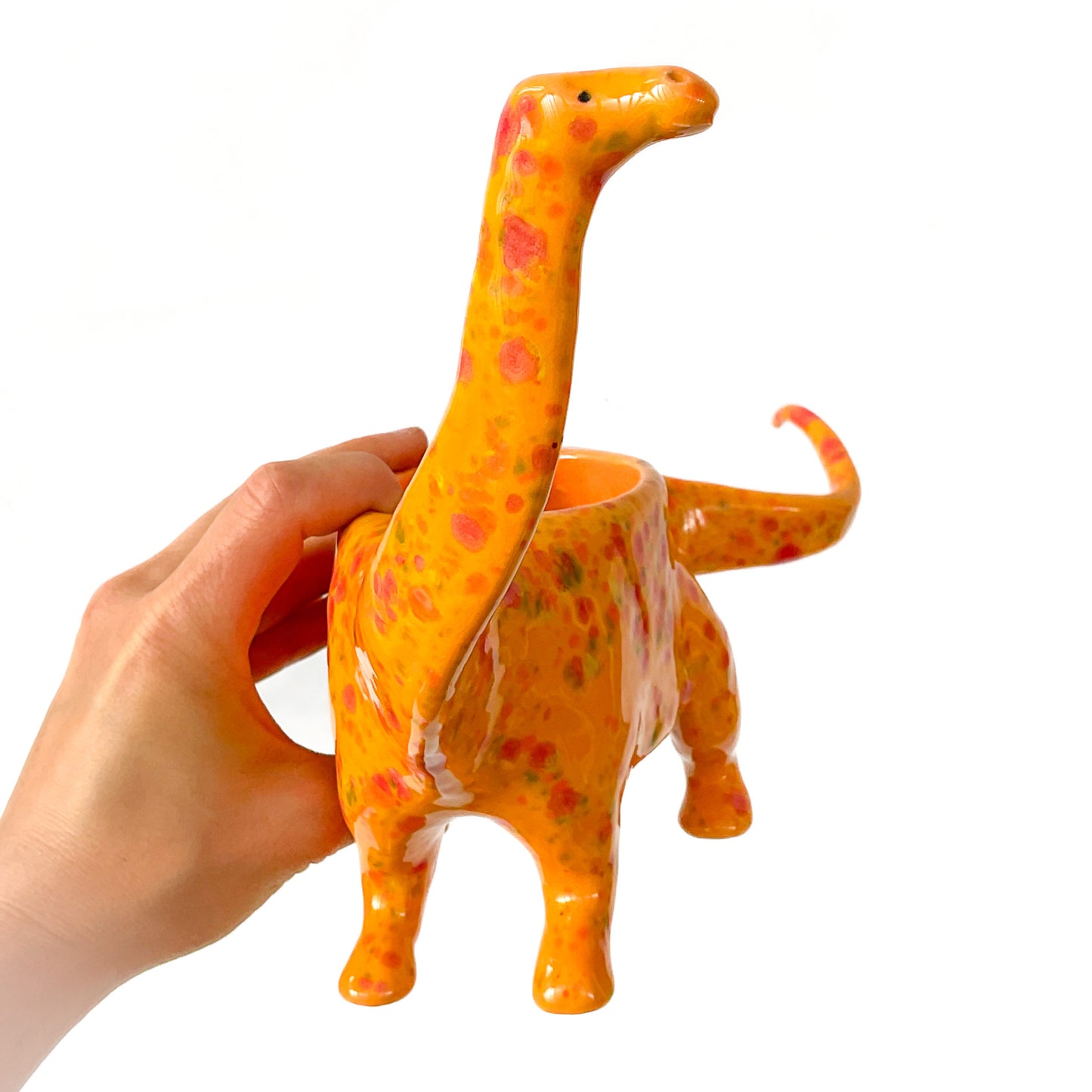 Orange Diplodocus Dinosaur Planter