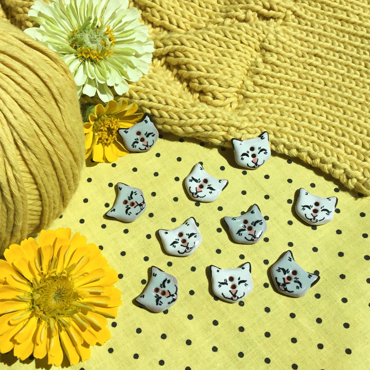 Laughing Cat Earthenware Button 3/4”