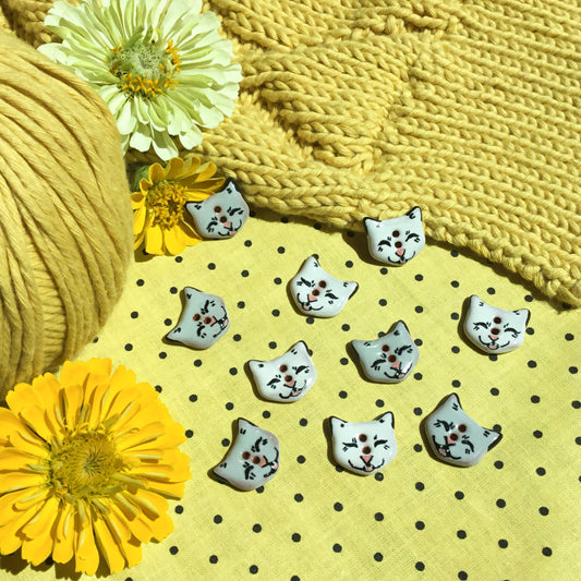 Laughing Cat Earthenware Button 3/4”