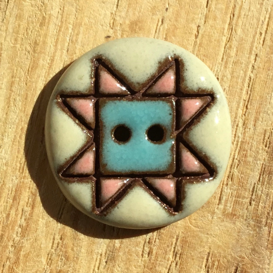 Sawtooth Quilt - Red Stoneware Button - two sizes