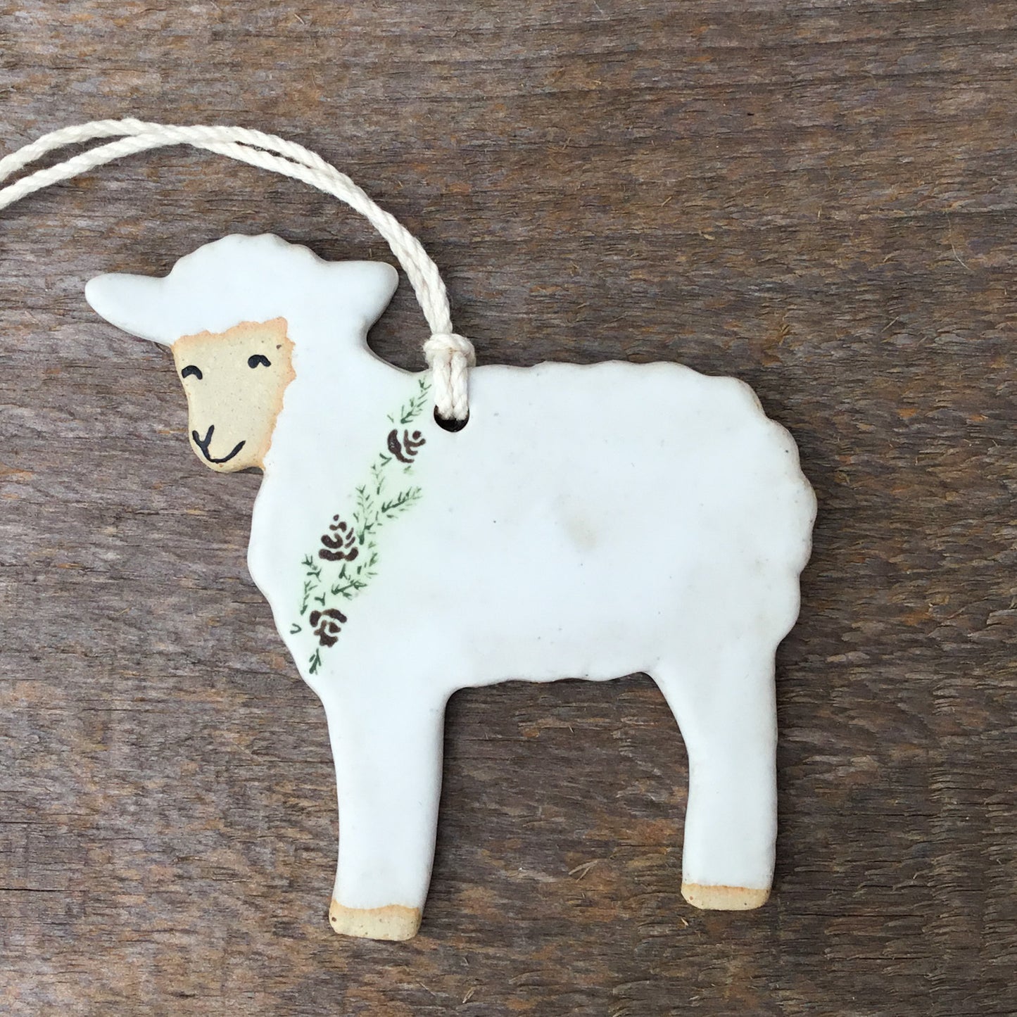 Christmas Sheep Stoneware Ornament